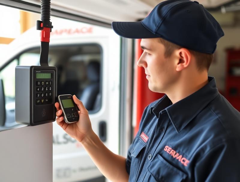 Certified technician programming garage door opener remote